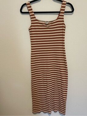 Billabong Ribbed Striped Tank Midi Dress in Cream & Rust